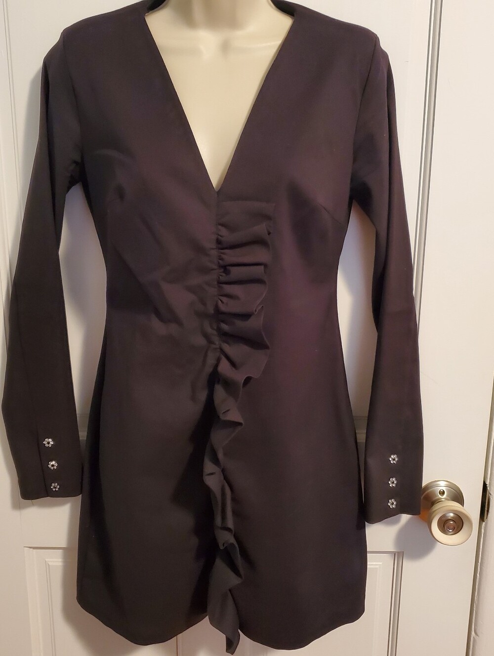 Zara TRF Collection Long-Sleeve Ruffle Front Mini Dress